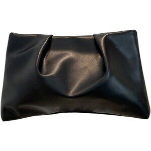 Women's Black PU Leather Small Zipper Ruched Minimalist Smooth Casual Handbag